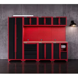 feistos Werkstattschrank Metall 264x46x198 cm Rot/Schwarz