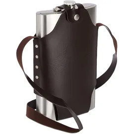 Relaxdays Flachmann Edelstahl, hochwertige Taschenflasche zum Umhängen, 1,8l Fassungsvermögen, Partyspaß, Silber
