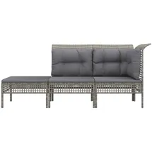 vidaXL 3-tlg. Garten-Lounge-Set mit Kissen Grau Poly Rattan