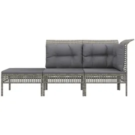 vidaXL 3-tlg. Garten-Lounge-Set mit Kissen Grau Poly Rattan