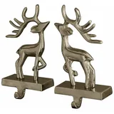 Loberon Haken 2er Set Beaupuy, Hirsch-Duo, Schimmerndes Finish, Charmantes Landhaus-Accessoire, Weihnachtsdekoration, Weihnachten, Aluminiumguss, Silber