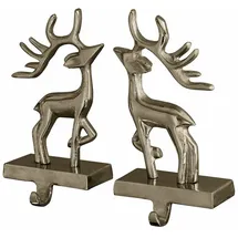 Loberon Haken 2er Set Beaupuy, Hirsch-Duo, Schimmerndes Finish, Charmantes Landhaus-Accessoire, Weihnachtsdekoration, Weihnachten, Aluminiumguss, Silber