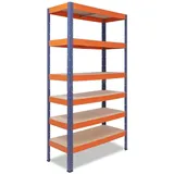 shelfplaza Schwerlastregal Metall 200x120x60 cm blau/orange mit 6 Böden und 166 kg Traglast pro Boden
