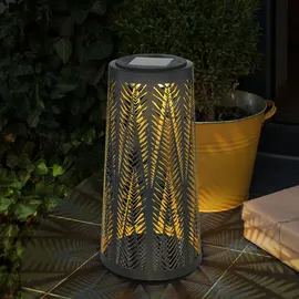 ETC Shop Solarlampe Tisch aussen Solarlicht Tisch für Außen Solar Laterne Balkon schwarz, Säule mit Lichteffekt, goldenes Innere,1x LED warmweiß, H 24,5 cm