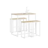 SoBuy Bartisch 5-teilig 120 x 75 x 75 cm Weiß-Natur