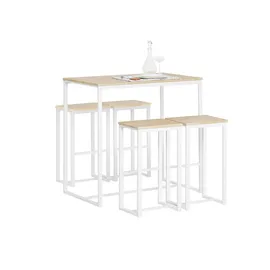 SoBuy Bartisch 5-teilig 120 x 75 x 75 cm Weiß-Natur