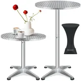 KESSER KESSER® 2in1 Stehtisch Bistrotisch Aluminium Edelstahlplatte höhenverstellbar 70cm / 115cm Partytisch Tisch In- & Outdoor Hochzeit Empfangstisch 4 Standfüße und Regencover