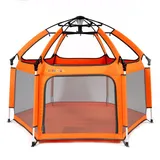 Laufstall Baby Faltbar mit Matratze, CutieClub Laufgitter Babys Klappbar Pop-up Laufstall, Großer 6 Eckig Playpen mit Sun Shade Reiselaufstall mit Tragetasche für Haus,Garten,Strand Outdoor (Orange)