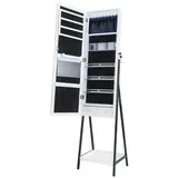 COSTWAY Schmuckschrank Standspeigel mit LED, Ablage & Schublade abschließbar weiß