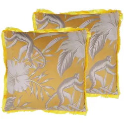 Dekokissen 2er Set MANJU Samtstoff 45 x 45 cm Gelb Tiermuster