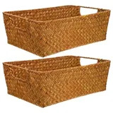 Housoutil 2 Stück Handgeflochtene Weidenkörbe 30X20X10cm Brotkorb Snack Organizer Multifunktionaler Aufbewahrungskorb für Küche Obst und Snacks Dekorativer Tisch Organizer