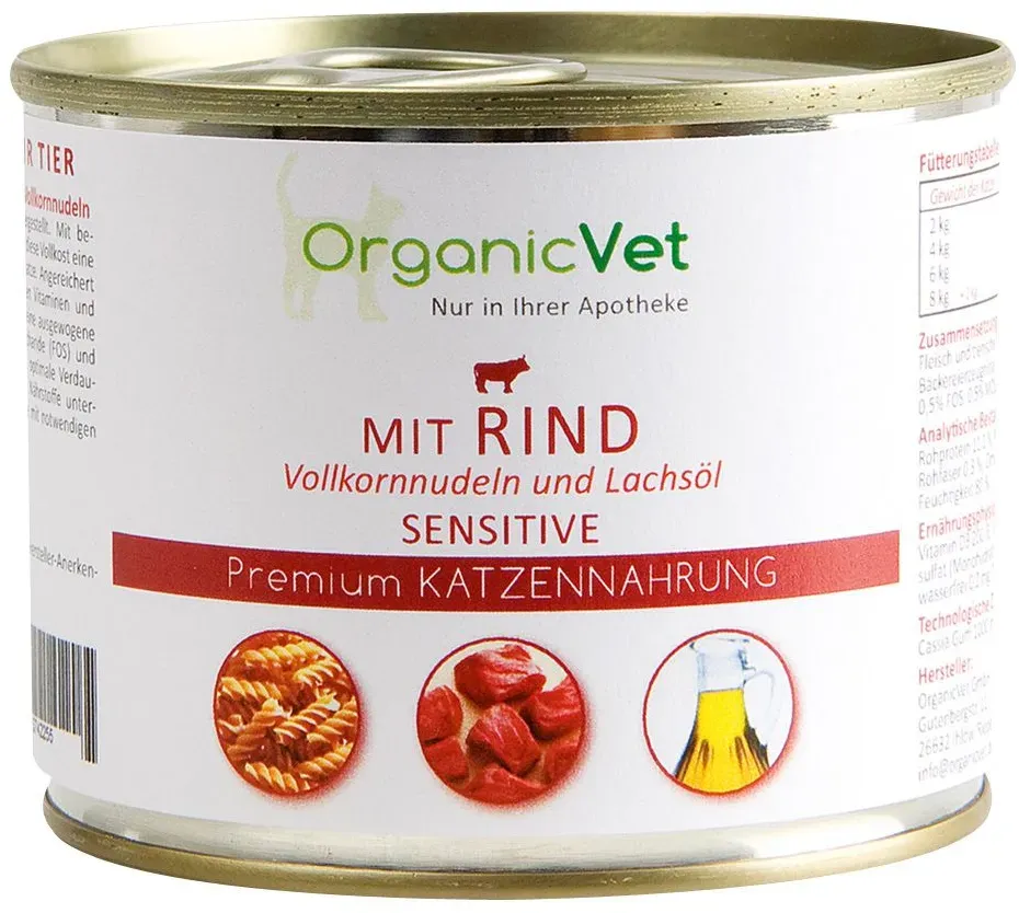 OrganicVet Katze Sensitive Rind mit Vollkornnudeln und Lachsöl