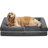 Feandrea Orthopädisches Hundebett, Hundesofa mit Seiten, Abnehmbarer Waschbarer Bezug, 106 x 80 x 20 cm, Rutschfester Boden, Dunkelgrau PGW077G01