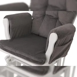Mendler Relaxsessel HWC-C76, Schaukelstuhl Sessel Schwingstuhl mit Hocker Stoff Cord 320g/m2 Öko-Tex ~ dunkelgrau Gestell weiß