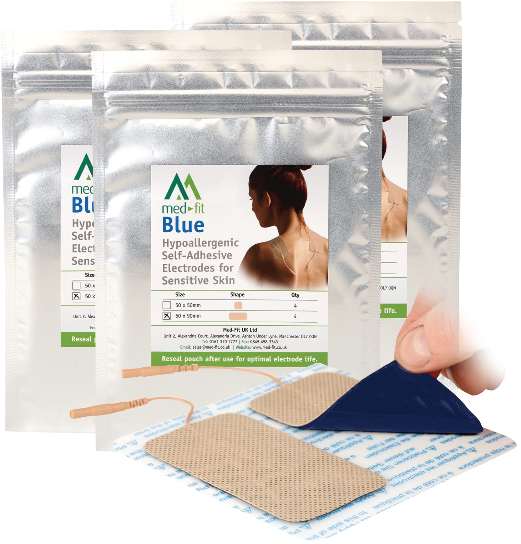 Med-Fit TENS-Pads für empfindliche Haut, 5 x 9 cm, 100 % natürliches medizinisches Hydro-Gel, 12 Pads, 3 Packungen