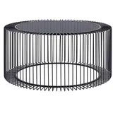 BIZZOTTO Hellin - Moderner Couchtisch Kieran aus klarem Glas und Metalldekoration -ø 80 cm