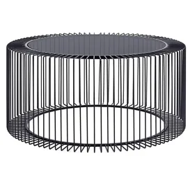 BIZZOTTO Hellin - Moderner Couchtisch Kieran aus klarem Glas und Metalldekoration -ø 80 cm