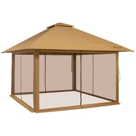 Costway Faltpavillon 4 x 4 m inkl. 4 Seitenteile Braun/Khaki