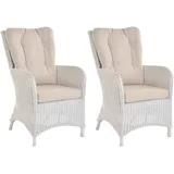 Set/2 Moderner Rattan Ohrenbackensessel hohe Rückenlehne mit Armlehne (Weiss)