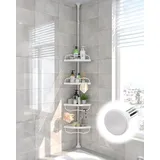 Sempicad Duschablage ohne Bohren, Teleskop Duschregal 137-317CM, Badregal Stehend Eckregal mit 4 Körben Teleskopregal Rostfrei Shower Shelf für Badewanne und Badezimmer Silber