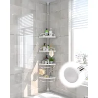 Sempicad Duschablage ohne Bohren, Teleskop Duschregal 137-317CM, Badregal Stehend Eckregal mit 4 Körben Teleskopregal Rostfrei Shower Shelf für Badewanne und Badezimmer Silber