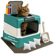 Coemo Katzentoilette mit Deckel und Schublade in Türkis | Gr.: onesize