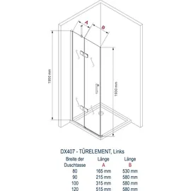 nextrend - gmbh Bernstein DX407 Eckdusche mit Schwingtüren rechts 90 x 100 cm Silber Echtglas