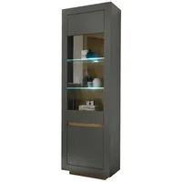 Furn.design Vitrine, Anthrazit, Eiche Wotan, Nachbildung,Eiche, 3 Fächer, Sockel,