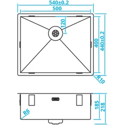 Caressi Minimalistisches Spülbecken CAPP50R6R0 54 x 44 cm