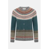 ERIBÉ Alpine Cardigan Damen Strickjacke Petrol Grau Fairisle