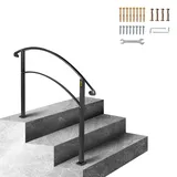 Happybuy Handläufe für Outdoor-Stufen, Fit 1 oder 3 Stufen Outdoor Treppengeländer, Schwarz Schmiedeeisen Handlauf, Flexible Front Veranda Handlauf, Übergangshandläufe für Betonstufen oder Holztreppen
