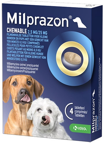 Milprazon Chewable 2,5 mg / 25 mg pup en kleine hond  48 tabletten