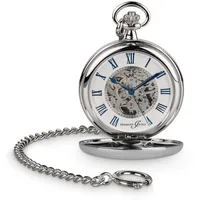 Hermann Jäckle Ettlingen II Stilvolle und Elegante Taschenuhr mit skelettiertem Uhrwerk & Handaufzug I Mineralglas | Qualitätshandwerk inkl. Kette und Reiseetui