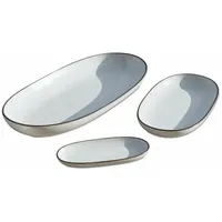 Loberon Servierplatte 3er Set Biarré, verschiedene Größen, handgetöpfert, mediterraner Charakter, Geschirr, Tischdekoration, Tischaccessoires, Steinzeug, weiß