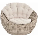Krines Home Sitzschale Sitzmuschel aus echtem Rattan/Rattan-Sessel Natur inkl. Polster Beige, Lounge Sessel grau
