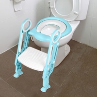 Toilettensitz für Kinder Mit Gepolstertem Sitz,Toilettensitz Toilettentrainer mit Treppe Stabilen Rutschfester Tritt,Höhenverstellbar Faltbarer Toilettenleiter für Kinder (Weiß+Hellblau)