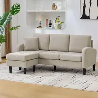 L-förmiges Ecksofa mit Chaiselo, 3-Sitzer-Sofa aus Baumwoll-Leinen mit Kunststoffbeinen, atmungsaktives, modulares Sofa für das Wohnzimmer, Hellb... - Hellbraun