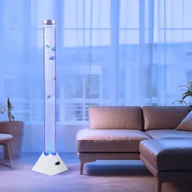 GLOBO Wassersäule Stehleuchte Sprudelsäule Farbwechsel Dekolampe LED Stehlampe, mit 5 Deko-fischen, Sprudelstärke einstellbar, Lxbxh 21,5x21,5x120 cm