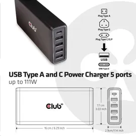 Club 3D USB Typ A und C Ladegerät 5 Ports bis zu 111W