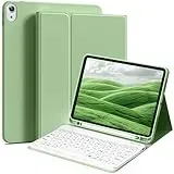IAMKHO Tastatur Hülle für iPad (A16) 11 Zoll 2025 & iPad 10. Generation 10,9 Zoll 2022, Magnetische Abnehmbare Tastatur QWERTZ-Layout Keyboard Hülle, Schutzhülle mit TPU Rückschale, Hellgrün