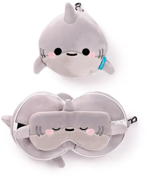 Relaxeazzz Adoramals Archie the Shark Hai Plüsch Reisekissen & Schlafmaske