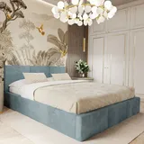 Muralo Polsterbett Stoffbett Bett mit Bettkaste Container Doppelbett für Schlafzimmer - 160 cm x 200 cm - Meerfarbe