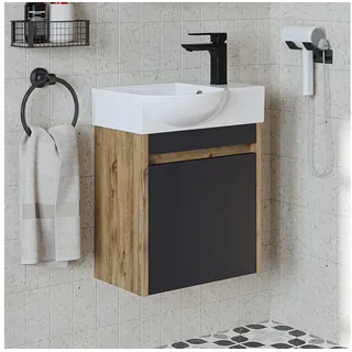 Roomart Badmöbel-Set LEO Gäste-WC Möbel 4-teilig, Unterschrank & Spiegel, Soft-Close, (Badmöbelset Unterschrank mit Waschbecken Badezimmer Möbel Gäste WC), Kompaktes Gäste-WC-Set, modular wählbar, Soft-Close
