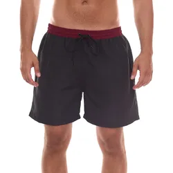 urban ace Herren Badeshorts schnell trocknende Bade-Hose mit Kordelzug ohne Innenslip Schwarz/Weinrot - XL