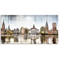 Glasbild ARTLAND "Lüneburg Skyline Abstrakte Collage", blau (farbe bild(er): blau), B:100cm H:50cm, Bilder, in verschiedenen Größen