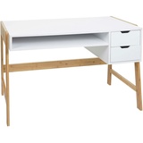 Mendler Schreibtisch HWC-K12, Bürotisch Computertisch Arbeitstisch, Schublade, Bambus 76x115x58cm ~ weiß