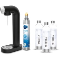 BRITA Wassersprudler sodaONE schwarz inkl. CO2-Zylinder und 3 BPA-freien PET-Flaschen I Macht aus Leitungswasser prickelndes Sprudelwasser (bis zu 60l pro Zylinder)