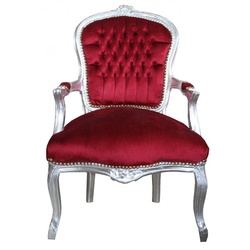 Casa Padrino Barock Salon Stuhl Bordeaux / Silber - Antik Stil Möbel