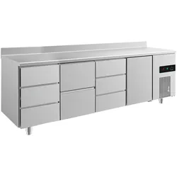 Kühltisch 2 Schubladen Mitte je 3 Schubladen links&Mitte 1 Tür rechts, Aufkantung,  2330x700x850mm -2/+8°C  632L