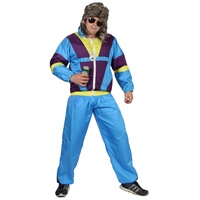 Foxxeo 80er Jahre Kostüm für Erwachsene Premium 80s Trainingsanzug Assianzug Assi - Herren Größe S-XXXXL - Fasching Karneval Anzug, Farbe blau-lila-gelb, Größe: S
